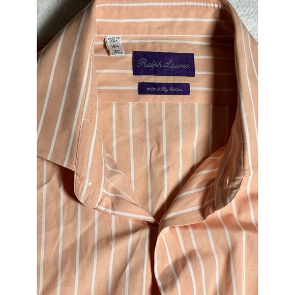Ralph Lauren Purple Label Peach &  White Striped Button Up Shirt Sz 16 1/2 *READ - Picture 2 of 9